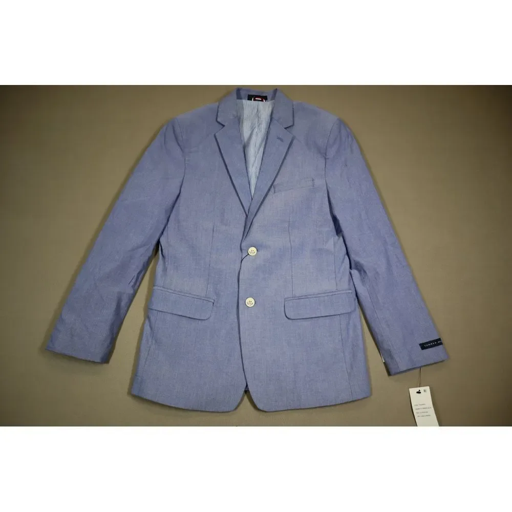 Tommy Hilfiger Big Boys Blue Stretch Oxford Jacket with Pinstripe Lining Size 16